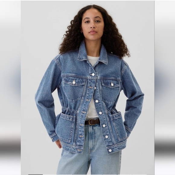GAP Jackets & Blazers - NWT GAP Oversized Cinched-Waist Denim Jacket medium rinse
